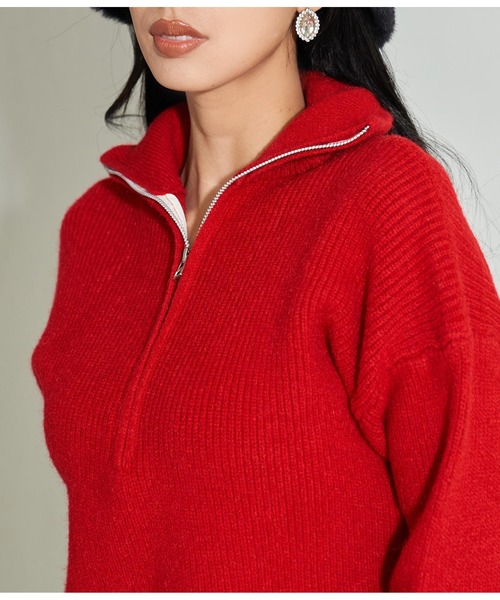 LATINA(ラティーナ)の「ハーフジップ ニット セーター ハイネック 長袖(ニット/セーター・レディース・ブラック/グレー/レッド・FREE)」の7枚目の写真