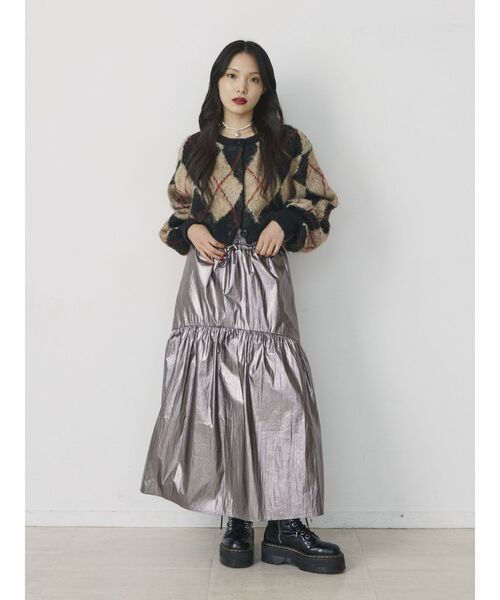jouetie（ジュエティ）の「メタリックフレアギャザースカート（スカート・レディース・シルバー/グレー・MEDIUM）」の3枚目の写真