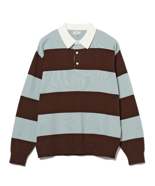 BEAMS（ビームス）の「BEAMS / 7ゲージ ボーダー ラガー ニットポロシャツ（ポロシャツ・メンズ・オリーブ/ブラウン・M/L/XL/S）」の9枚目の写真