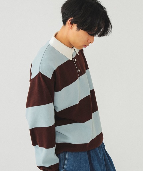 BEAMS（ビームス）の「BEAMS / 7ゲージ ボーダー ラガー ニットポロシャツ（ポロシャツ・メンズ・オリーブ/ブラウン・M/L/XL/S）」の22枚目の写真