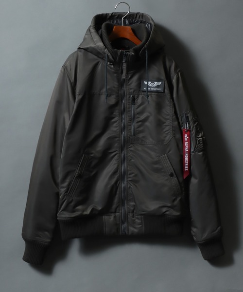 ※ALPHA（アルファ）の「ALPHA/アルファ HOODED RIB JACKET フーデッドリブジャケット 大きいサイズ（ブルゾン・メンズ・チャコール/ブラック・3L）」の2枚目の写真