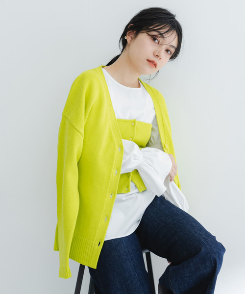ロロピアーナ シルクコットン　綿　絹　黄色　イエロー　カーディガン セール】ウエストシェイプカーディガン（カーディガン/ボレロ