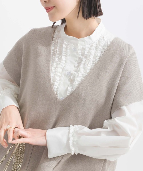 PICCIN（ピッチン）の「タック袖フリルブラウス（シャツ/ブラウス・レディース・オフホワイト/ブラック・M）」の12枚目の写真