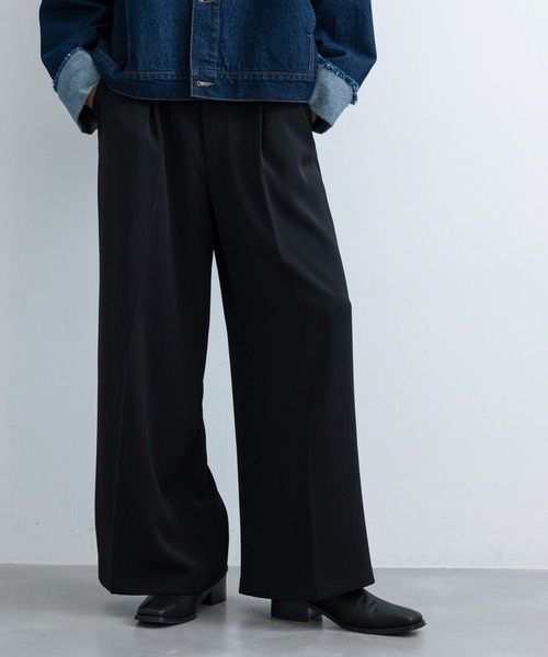 JUNRED（ジュンレッド）の「セットアップ対応 / ドレープダブルクロスマキシフレアパンツ（スラックス・メンズ・ブラック/ミント/グリーン系その他2・L/M/S）」の15枚目の写真