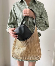 ポーチセットシンセティックレザー×ストローメッシュショルダーバック