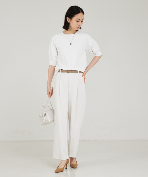 qualite(カリテ)の「【セットアップ対応】レーヨンストレッチクルーネックニット(ニット/セーター・レディース・グリーン/ホワイト/ブラック・フリー)」の21枚目の写真