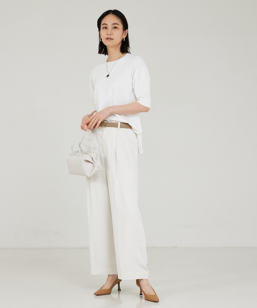 qualite(カリテ)の「【セットアップ対応】レーヨンストレッチクルーネックニット(ニット/セーター・レディース・グリーン/ホワイト/ブラック・フリー)」の20枚目の写真