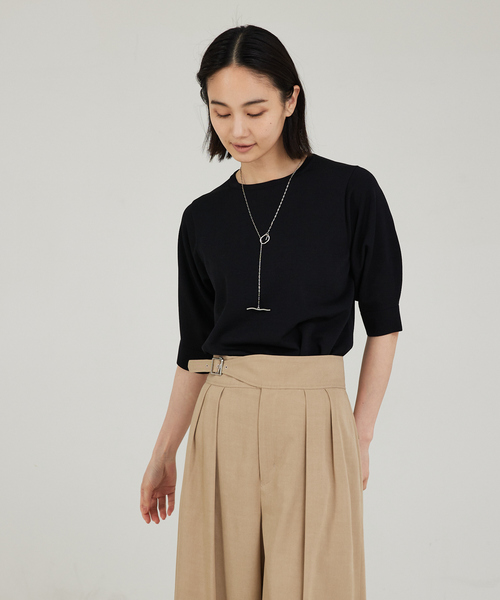 qualite(カリテ)の「【セットアップ対応】レーヨンストレッチクルーネックニット(ニット/セーター・レディース・グリーン/ホワイト/ブラック・フリー)」の15枚目の写真