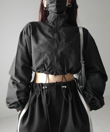 ※※【 裾が絞れる2WAY / 2color 】ダブルジップスタンドカラーナイロンショートブルゾン