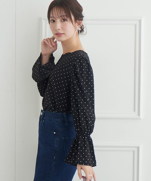 couture brooch（クチュールブローチ）の「◆ハートネックドットブラウス（シャツ/ブラウス・レディース・ブラック系/ブルー系5/ホワイト系3・40/38）」の9枚目の写真