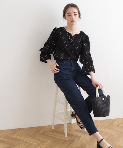 couture brooch（クチュールブローチ）の「◆ハートネックドットブラウス（シャツ/ブラウス・レディース・ブラック系/ブルー系5/ホワイト系3・40/38）」の13枚目の写真