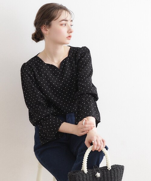 couture brooch（クチュールブローチ）の「◆ハートネックドットブラウス（シャツ/ブラウス・レディース・ブラック系/ブルー系5/ホワイト系3・40/38）」の15枚目の写真