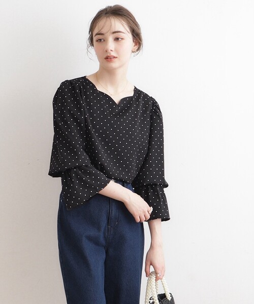 couture brooch（クチュールブローチ）の「◆ハートネックドットブラウス（シャツ/ブラウス・レディース・ブラック系/ブルー系5/ホワイト系3・40/38）」の16枚目の写真