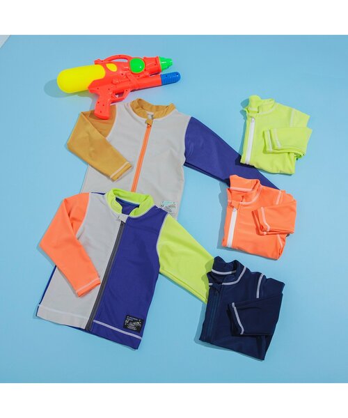 BREEZE（ブリーズ）の「【UVカット】前開き長袖ラッシュガード（ラッシュガード・キッズ・ライトグレー/レインボー/ライム/ネイビー/オレンジ・80/90/100/110/120/130/140/150）」の8枚目の写真