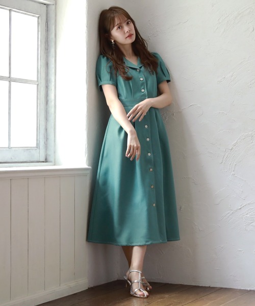 Cheek（チーク）の「半袖開襟シャツワンピース（シャツワンピース・レディース・ミント/ネイビー/オレンジ/ブルー・MEDIUM）」の5枚目の写真