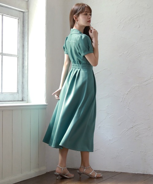 Cheek（チーク）の「半袖開襟シャツワンピース（シャツワンピース・レディース・ミント/ネイビー/オレンジ/ブルー・MEDIUM）」の6枚目の写真