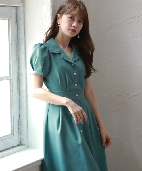 Cheek（チーク）の「半袖開襟シャツワンピース（シャツワンピース・レディース・ミント/ネイビー/オレンジ/ブルー・MEDIUM）」の7枚目の写真