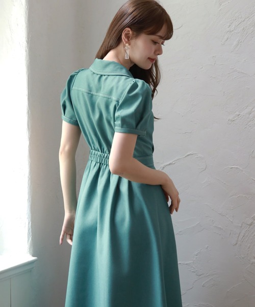 Cheek（チーク）の「半袖開襟シャツワンピース（シャツワンピース・レディース・ミント/ネイビー/オレンジ/ブルー・MEDIUM）」の18枚目の写真