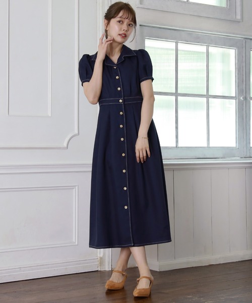 Cheek（チーク）の「半袖開襟シャツワンピース（シャツワンピース・レディース・ミント/ネイビー/オレンジ/ブルー・MEDIUM）」の20枚目の写真