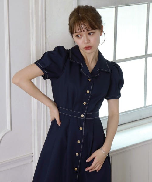 Cheek（チーク）の「半袖開襟シャツワンピース（シャツワンピース・レディース・ミント/ネイビー/オレンジ/ブルー・MEDIUM）」の22枚目の写真