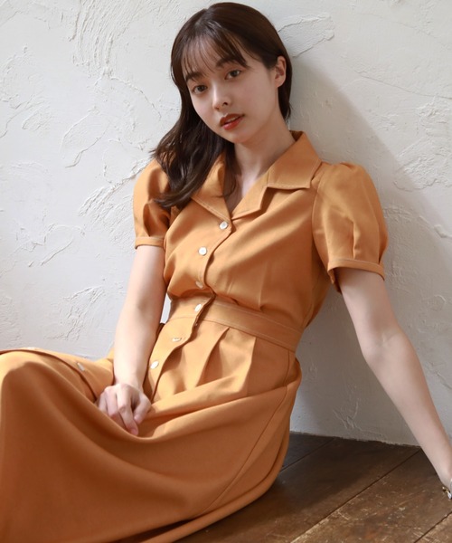 Cheek（チーク）の「半袖開襟シャツワンピース（シャツワンピース・レディース・ミント/ネイビー/オレンジ/ブルー・MEDIUM）」の15枚目の写真