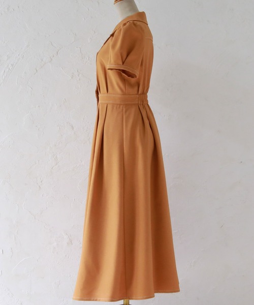 Cheek（チーク）の「半袖開襟シャツワンピース（シャツワンピース・レディース・ミント/ネイビー/オレンジ/ブルー・MEDIUM）」の8枚目の写真