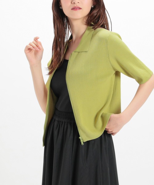 Honeys（ハニーズ）の「衿付きジップカーディガン（カーディガン/ボレロ・レディース・ホワイト/ブルー/ブラック/イエロー系その他・S/M/L）」の4枚目の写真