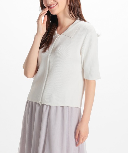 Honeys（ハニーズ）の「衿付きジップカーディガン（カーディガン/ボレロ・レディース・ホワイト/ブルー/ブラック/イエロー系その他・S/M/L）」の2枚目の写真