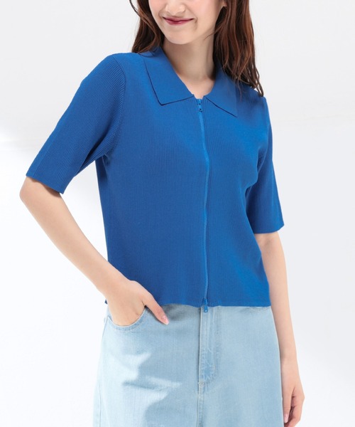 Honeys（ハニーズ）の「衿付きジップカーディガン（カーディガン/ボレロ・レディース・ホワイト/ブルー/ブラック/イエロー系その他・S/M/L）」の11枚目の写真