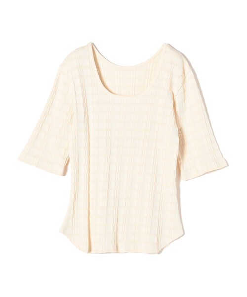 SHIPS(シップス)の「【WEB限定】〈洗濯機可能〉ランダム テレコ 5分袖 プルオーバー(Tシャツ/カットソー・レディース・グリーン/オフホワイト/ブラック・ONE SIZE)」の4枚目の写真