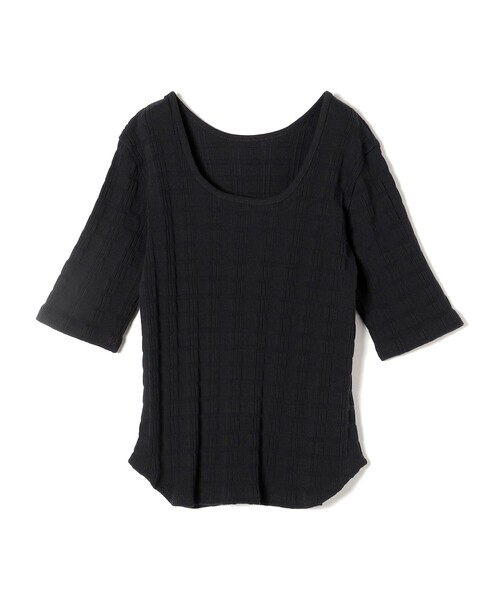 SHIPS(シップス)の「【WEB限定】〈洗濯機可能〉ランダム テレコ 5分袖 プルオーバー(Tシャツ/カットソー・レディース・グリーン/オフホワイト/ブラック・ONE SIZE)」の6枚目の写真