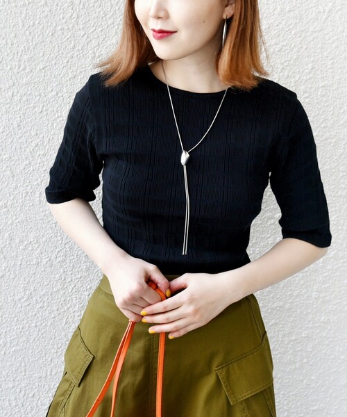 SHIPS(シップス)の「【WEB限定】〈洗濯機可能〉ランダム テレコ 5分袖 プルオーバー(Tシャツ/カットソー・レディース・グリーン/オフホワイト/ブラック・ONE SIZE)」の21枚目の写真