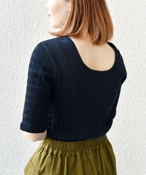 SHIPS(シップス)の「【WEB限定】〈洗濯機可能〉ランダム テレコ 5分袖 プルオーバー(Tシャツ/カットソー・レディース・グリーン/オフホワイト/ブラック・ONE SIZE)」の22枚目の写真