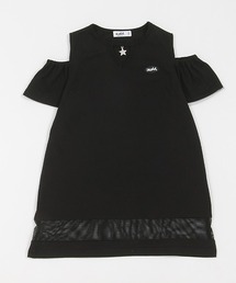 X-girl Stages | 衿チャームつき肩開きメッシュ切替ワンピース(ワンピース)