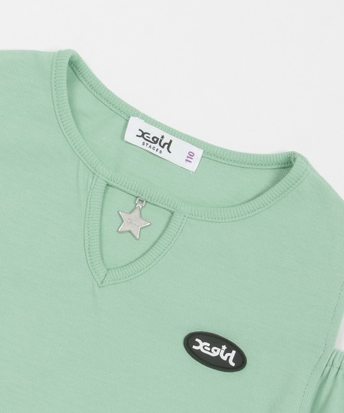 X-girl Stages（エックスガールステージス）の「衿チャームつき肩開きメッシュ切替ワンピース（ワンピース・キッズ・ブラック/ラベンダー/ミント・100cm/130cm/140cm/120cm/90cm/110cm）」の9枚目の写真