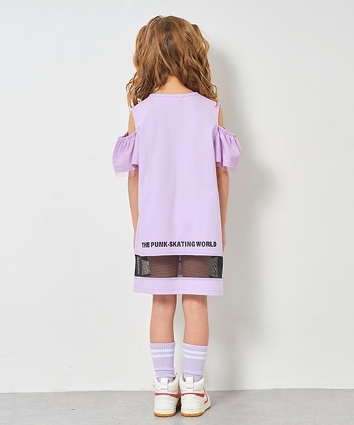X-girl Stages（エックスガールステージス）の「衿チャームつき肩開きメッシュ切替ワンピース（ワンピース・キッズ・ブラック/ラベンダー/ミント・100cm/130cm/140cm/120cm/90cm/110cm）」の5枚目の写真