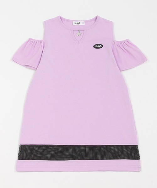 X-girl Stages（エックスガールステージス）の「衿チャームつき肩開きメッシュ切替ワンピース（ワンピース・キッズ・ブラック/ラベンダー/ミント・100cm/130cm/140cm/120cm/90cm/110cm）」の6枚目の写真
