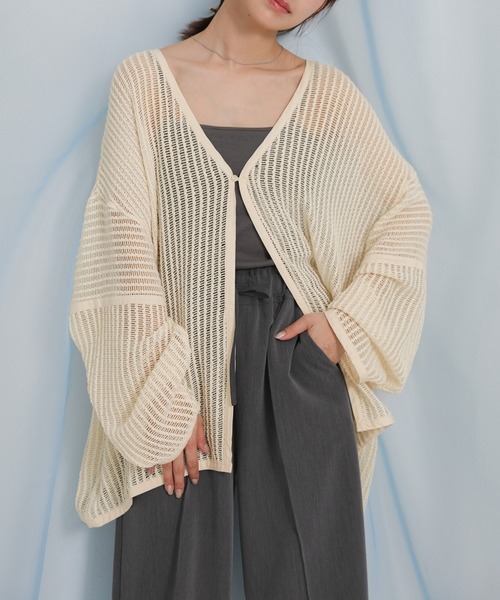 select MOCA（セレクトモカ）の「2WAYルーズかぎ編みカーディガン（カーディガン/ボレロ・レディース・アイボリー/ブラック・FREE）」の5枚目の写真