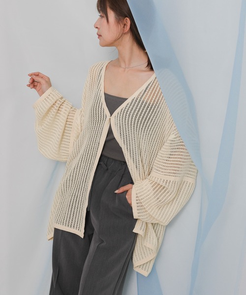 select MOCA（セレクトモカ）の「2WAYルーズかぎ編みカーディガン（カーディガン/ボレロ・レディース・アイボリー/ブラック・FREE）」の6枚目の写真