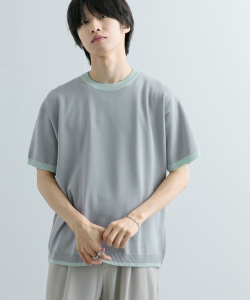 SENSE OF PLACE by URBAN RESEARCH(センスオブプレイスバイアーバンリサーチ)の「『洗濯可』リブハイショクラインニットTシャツ(5分袖)(ニット/セーター・メンズ・ブラック/チャコールグレー/ネイビー/ライトグレー・MEDIUM/LARGE)」の3枚目の写真