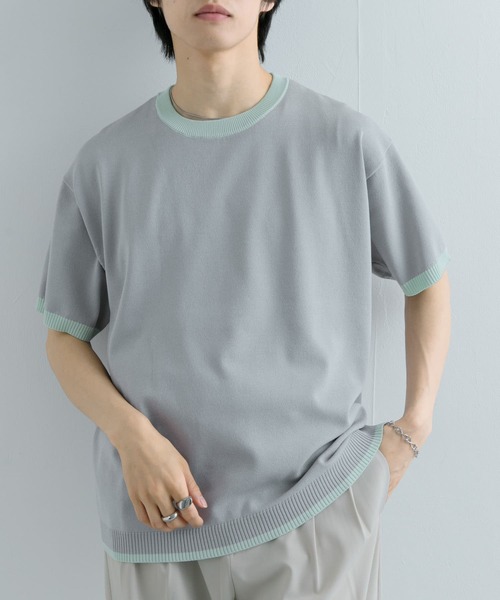 SENSE OF PLACE by URBAN RESEARCH(センスオブプレイスバイアーバンリサーチ)の「『洗濯可』リブハイショクラインニットTシャツ(5分袖)(ニット/セーター・メンズ・ブラック/チャコールグレー/ネイビー/ライトグレー・MEDIUM/LARGE)」の6枚目の写真