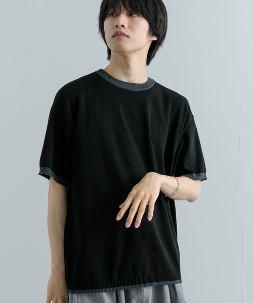 SENSE OF PLACE by URBAN RESEARCH(センスオブプレイスバイアーバンリサーチ)の「『洗濯可』リブハイショクラインニットTシャツ(5分袖)(ニット/セーター・メンズ・ブラック/チャコールグレー/ネイビー/ライトグレー・MEDIUM/LARGE)」の14枚目の写真
