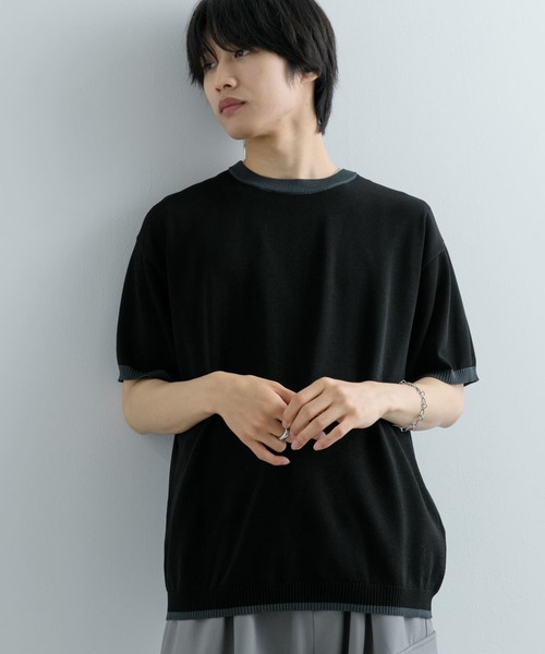 SENSE OF PLACE by URBAN RESEARCH(センスオブプレイスバイアーバンリサーチ)の「『洗濯可』リブハイショクラインニットTシャツ(5分袖)(ニット/セーター・メンズ・ブラック/チャコールグレー/ネイビー/ライトグレー・MEDIUM/LARGE)」の15枚目の写真