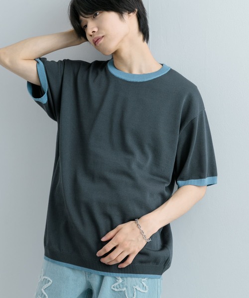 SENSE OF PLACE by URBAN RESEARCH(センスオブプレイスバイアーバンリサーチ)の「『洗濯可』リブハイショクラインニットTシャツ(5分袖)(ニット/セーター・メンズ・ブラック/チャコールグレー/ネイビー/ライトグレー・MEDIUM/LARGE)」の19枚目の写真