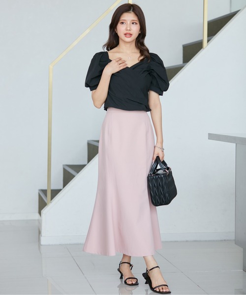 セットアップ　マーメイドスカート　Roomy's セール】ギンガムチェックバルーンスリーブクロップドトップス