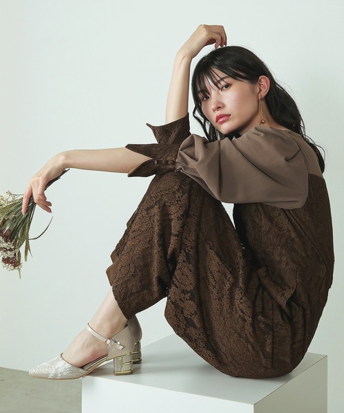 Kana（カナ）の「フラワーレース ワイドシルエット オールインワン