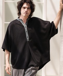 セール】mt9071- Sleeve Mesh Zipper Henley Neck Cut sew T