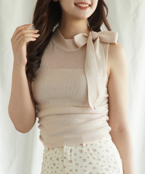 Jasmine Grandiflorum（ジャスミングランディフローラム）の「【Jasmine】リボンノンスリーブブラウス (SS)（シャツ/ブラウス・レディース・ブラック/オフホワイト/ブルー/ライトグリーン/ピンク・FREE）」の5枚目の写真