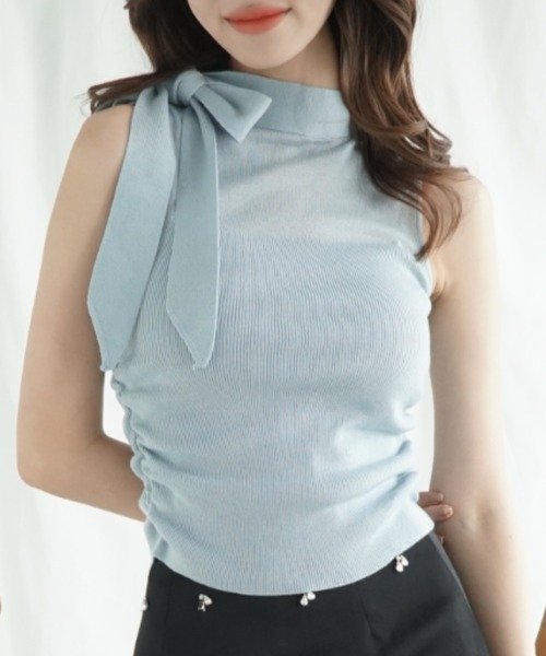 Jasmine Grandiflorum（ジャスミングランディフローラム）の「【Jasmine】リボンノンスリーブブラウス (SS)（シャツ/ブラウス・レディース・ブラック/オフホワイト/ブルー/ライトグリーン/ピンク・FREE）」の4枚目の写真