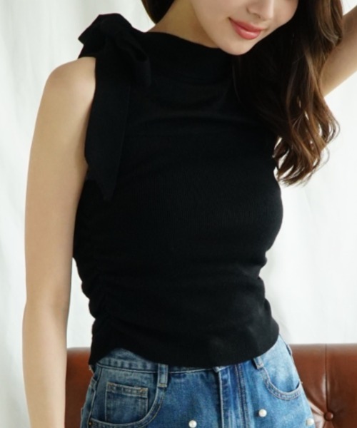 Jasmine Grandiflorum（ジャスミングランディフローラム）の「【Jasmine】リボンノンスリーブブラウス (SS)（シャツ/ブラウス・レディース・ブラック/オフホワイト/ブルー/ライトグリーン/ピンク・FREE）」の2枚目の写真